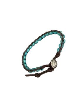 Handmade Bohemian Turquoise and Leather Beaded Ladder Stitch  Bracelet